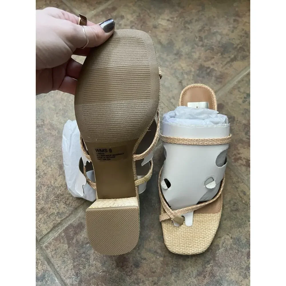 NEW dv dolce vita | lumena strappy slide block-heel sandals | size 8 | raffia - Picture 5 of 8